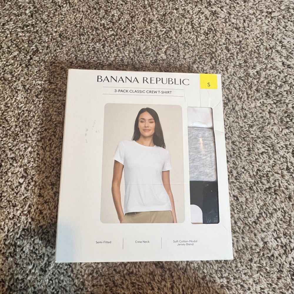Banana‎ Republic Womens 3-Pack Classic Crew T-Shirt White Gray Black Small NIB